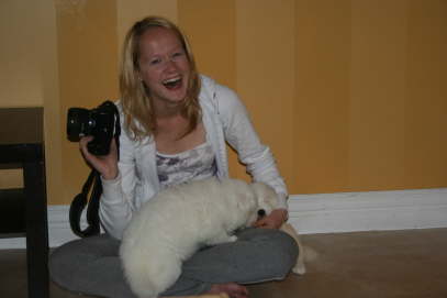 Stephanie under puppy attack